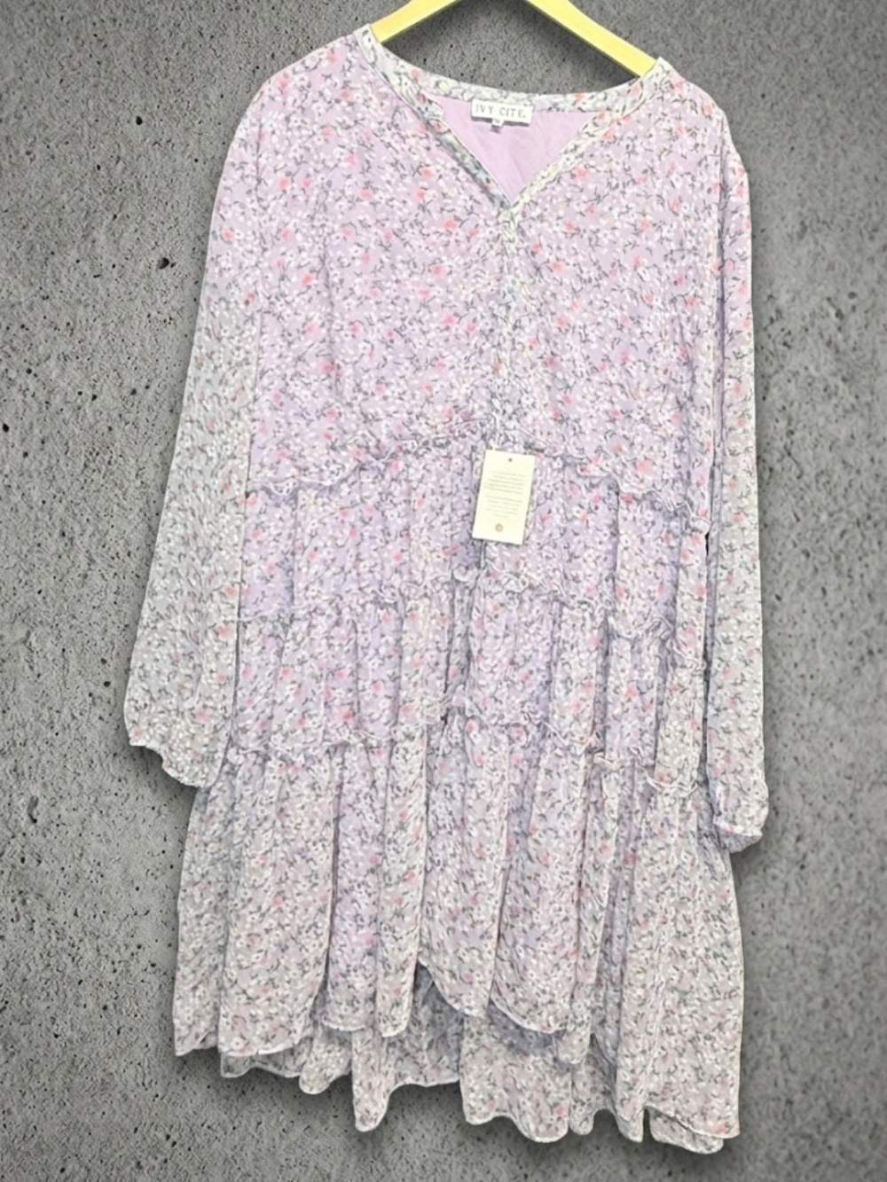Ivy City Co Womens 3X Dress Purple Ditsy Floral Tiered Ruffle Boho Cottagecore